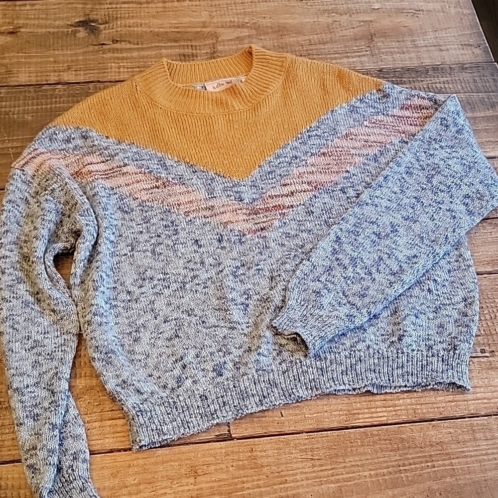 💥WILLOW ROOT sweater navy mustard heathered sz S Boutique